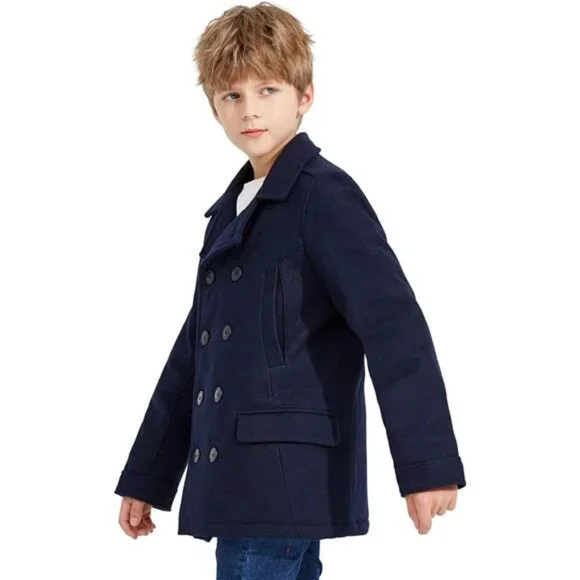 Boys Coat Elegant Notched Collar Double Breasted Wool Blend Over